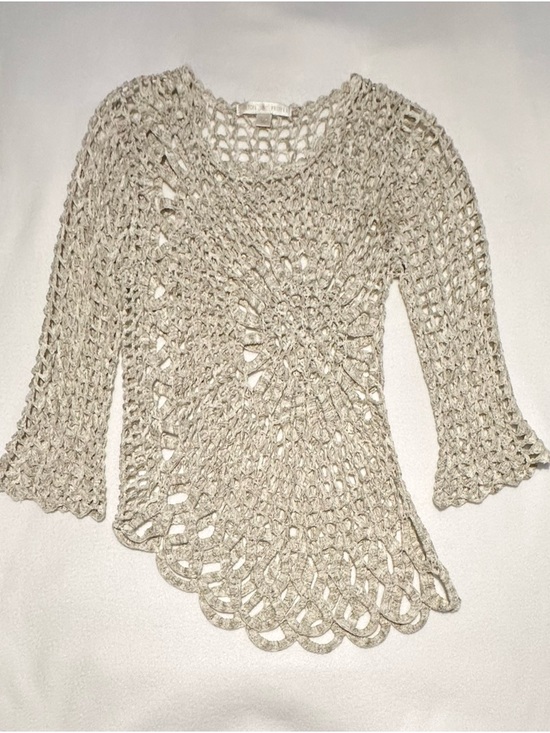 Boston Proper Sweaters - Boston Proper Y2K Boho Beige Open-Weave Crochet Cottagecore Sweater, Size S